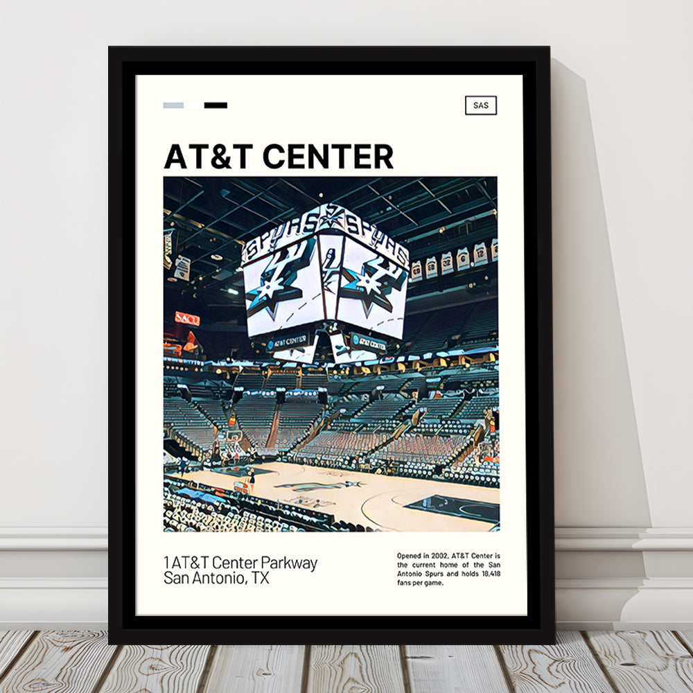 AT&T Center Print, San Antonio Spurs Stadium Canvas Art, Man Cave Gift, Floating Framed Canvas Print Wall Art