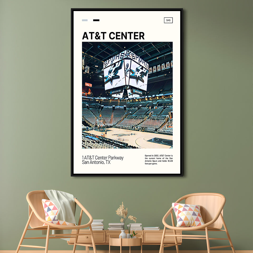AT&T Center Print, San Antonio Spurs Stadium Canvas Art, Man Cave Gift, Floating Framed Canvas Print Wall Art