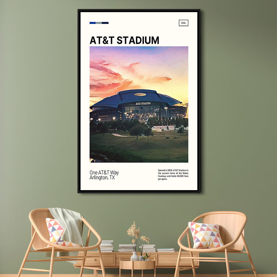 AT&T Stadium Print,Cowboys Stadium Canvas Art, Man Cave Gift, Floating Framed Canvas Print Wall Art