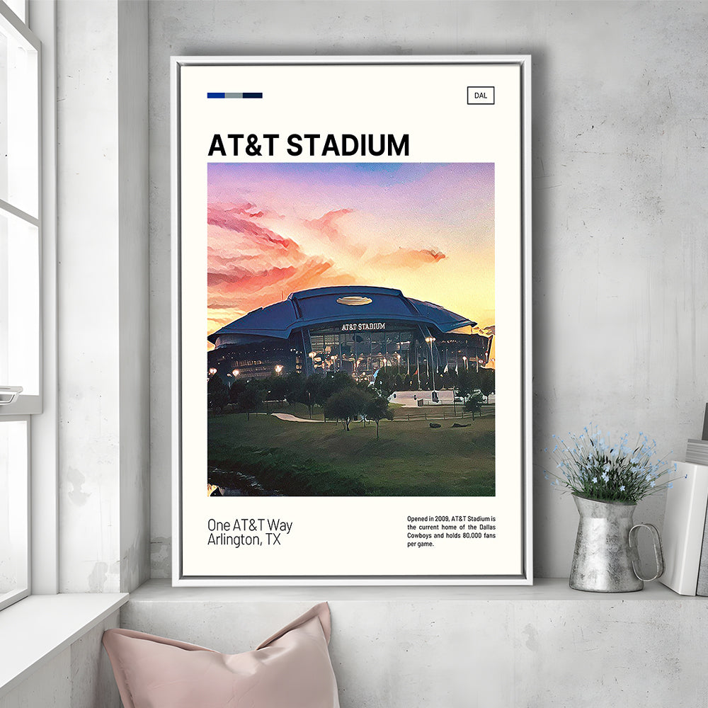AT&T Stadium Print,Cowboys Stadium Canvas Art, Man Cave Gift, Floating Framed Canvas Print Wall Art