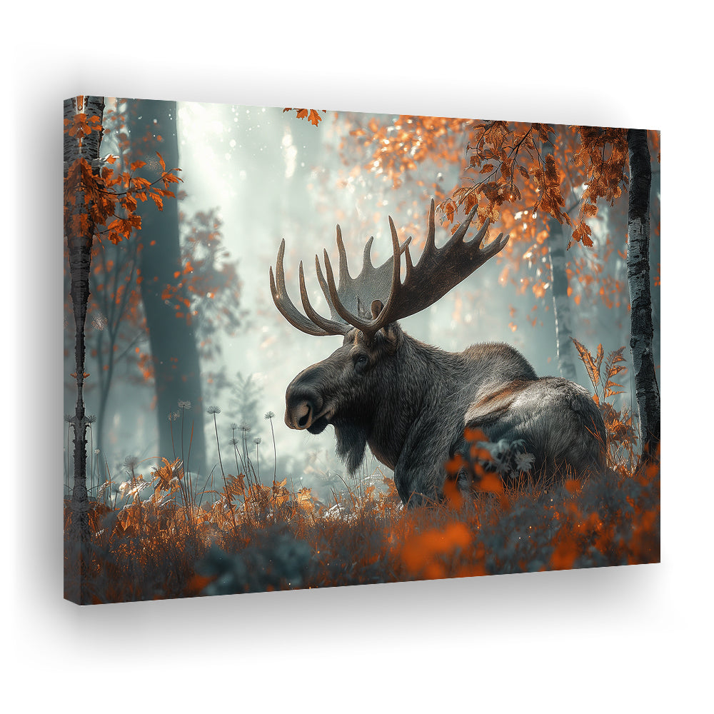 A Large Moose in Autumn Forest, Canvas Art Decor Print, Painting Art, Canvas Print Wall Art Home Decor