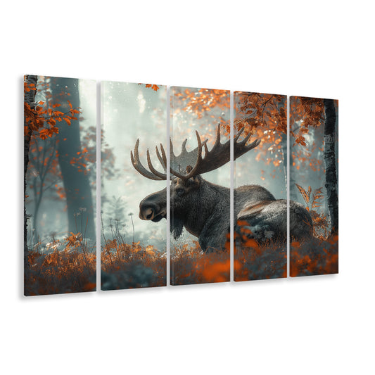 A Large Moose in Autumn Forest, Canvas Art Print, Painting Art, Multi Panels Canvas Print Wall Art
