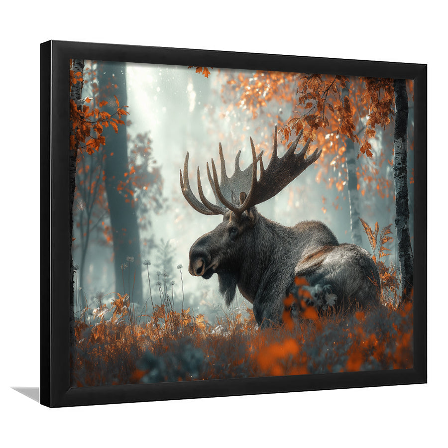 A Large Moose in Autumn Forest, Framed  Print, Painting Art, Framed Art Print Wall Decor, Framed Picture
