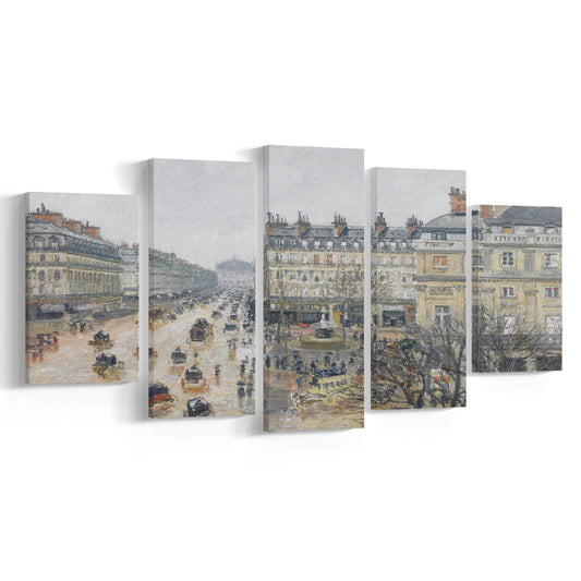 A Rainy Day in Paris Vintage Art Print Vintage Painting Antique Art, 5 Panel Mixed Canvas Print Wall Art, Large Canvas