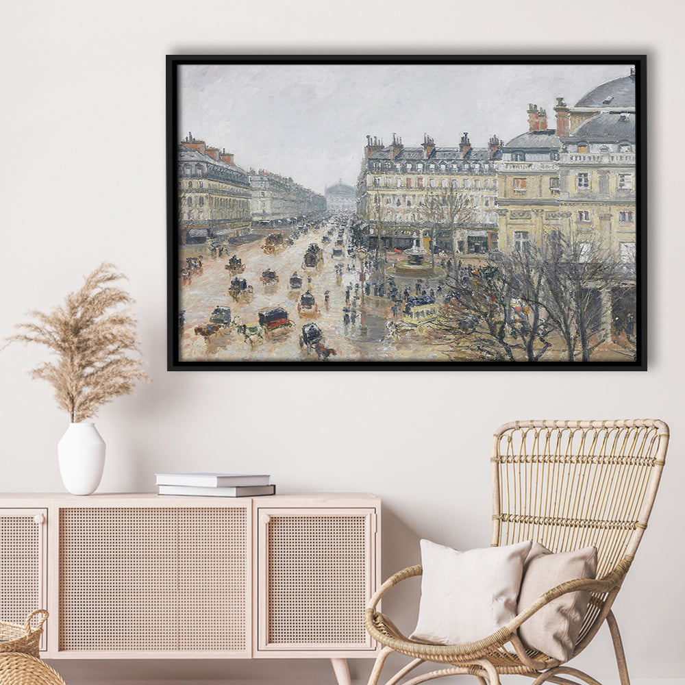 A Rainy Day In Paris Vintage Art Print Vintage Painting Antique Art, Framed Canvas Print Wall Art, Floating Frame