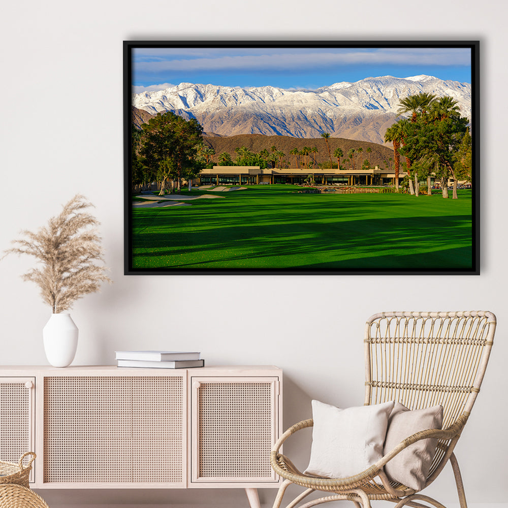 San Jacinto Mountain Framing The 18Th Hole At Tamarisk Golf Courses, Floating Framed Canvas Print Wall Art