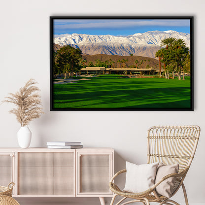 San Jacinto Mountain Framing The 18Th Hole At Tamarisk Golf Courses, Floating Framed Canvas Print Wall Art