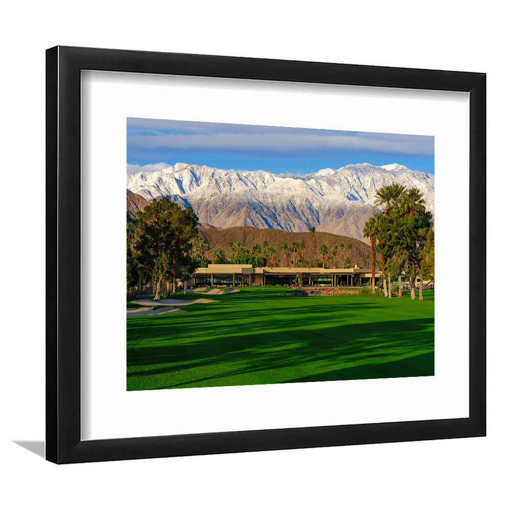 San Jacinto Mountain Framing The 18Th Hole At Tamarisk Golf Courses, Goft Art Print, Framed Art Print White Border