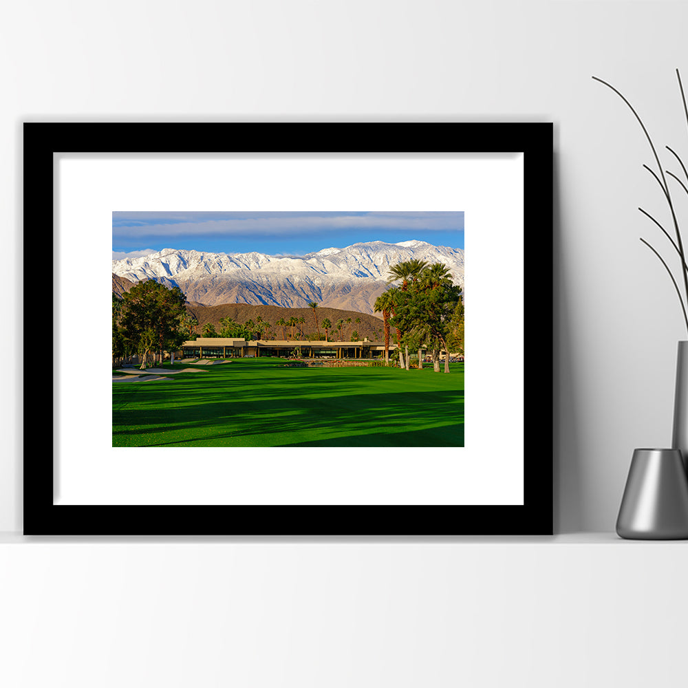 San Jacinto Mountain Framing The 18Th Hole At Tamarisk Golf Courses, Goft Art Print, Framed Art Print White Border