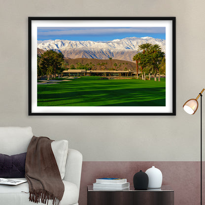 San Jacinto Mountain Framing The 18Th Hole At Tamarisk Golf Courses, Goft Art Print, Framed Art Print White Border