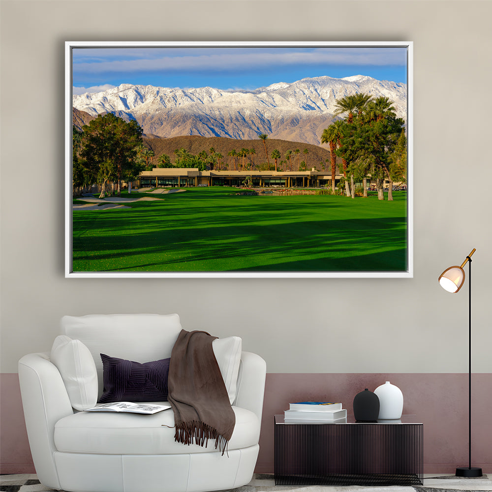 San Jacinto Mountain Framing The 18Th Hole At Tamarisk Golf Courses, Floating Framed Canvas Print Wall Art