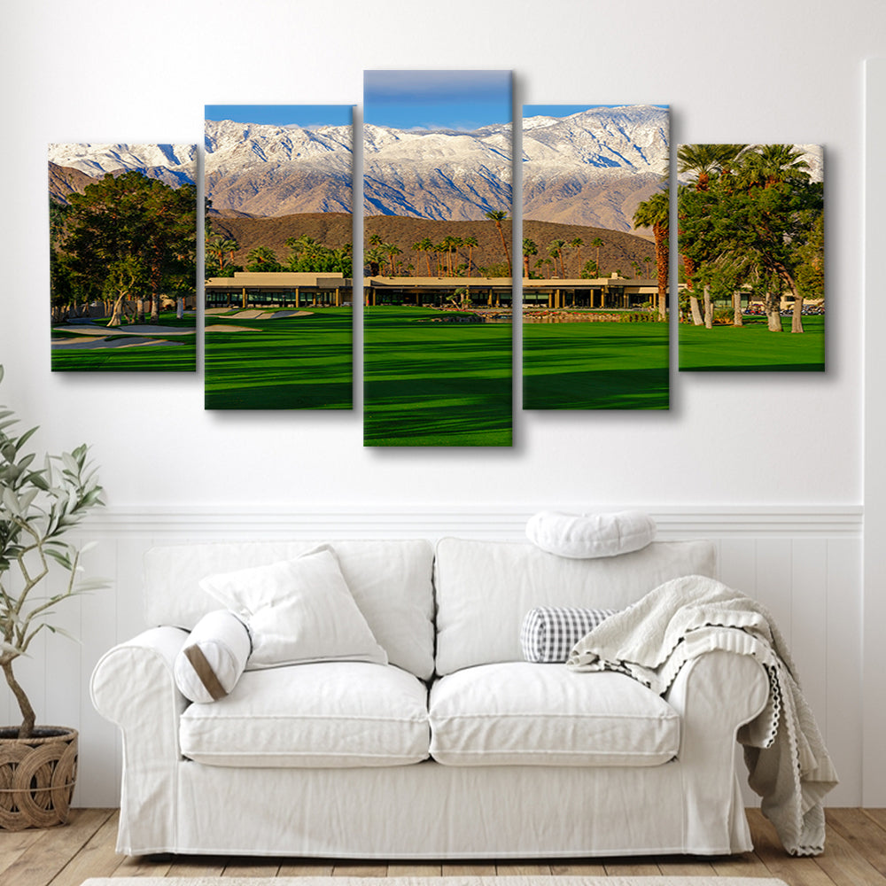 San Jacinto Mountain Framing The 18Th Hole At Tamarisk Golf Courses, 5 Pieces Mixed Canvas Print Wall Art
