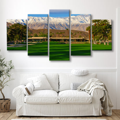 San Jacinto Mountain Framing The 18Th Hole At Tamarisk Golf Courses, 5 Pieces Mixed Canvas Print Wall Art