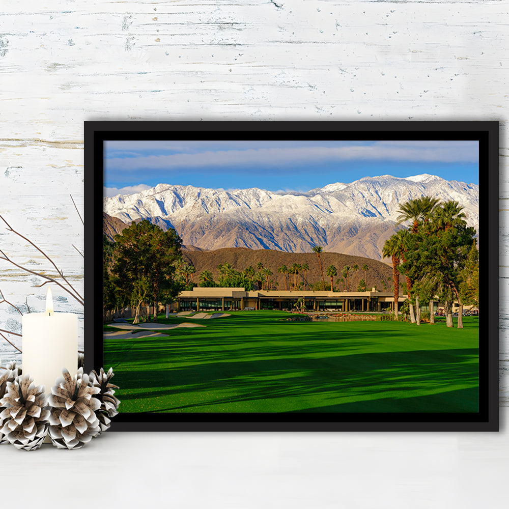 San Jacinto Mountain Framing The 18Th Hole At Tamarisk Golf Courses, Floating Framed Canvas Print Wall Art