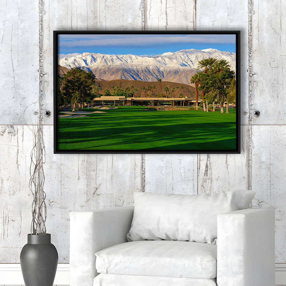 San Jacinto Mountain Framing The 18Th Hole At Tamarisk Golf Courses, Floating Framed Canvas Print Wall Art