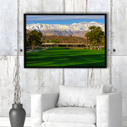 San Jacinto Mountain Framing The 18Th Hole At Tamarisk Golf Courses, Floating Framed Canvas Print Wall Art