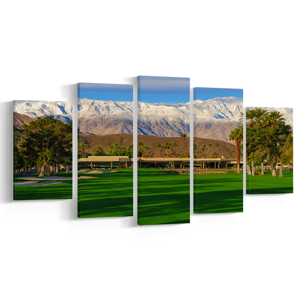San Jacinto Mountain Framing The 18Th Hole At Tamarisk Golf Courses, 5 Pieces Mixed Canvas Print Wall Art