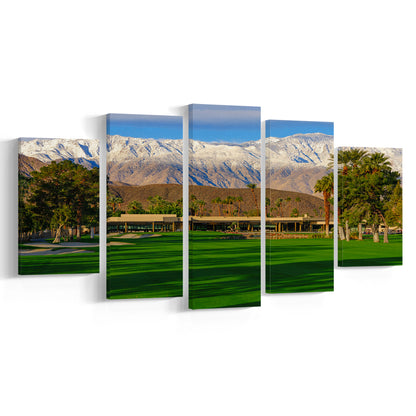San Jacinto Mountain Framing The 18Th Hole At Tamarisk Golf Courses, 5 Pieces Mixed Canvas Print Wall Art