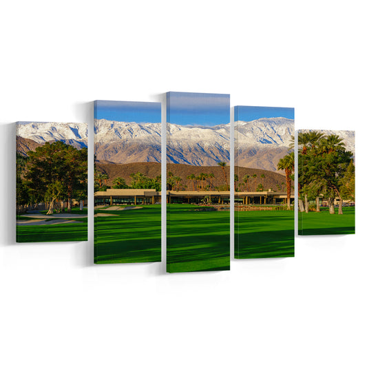 San Jacinto Mountain Framing The 18Th Hole At Tamarisk Golf Courses, 5 Pieces Mixed Canvas Print Wall Art