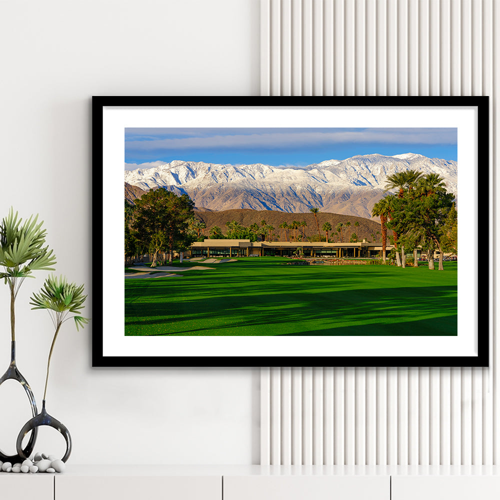 San Jacinto Mountain Framing The 18Th Hole At Tamarisk Golf Courses, Goft Art Print, Framed Art Print White Border
