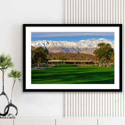 San Jacinto Mountain Framing The 18Th Hole At Tamarisk Golf Courses, Goft Art Print, Framed Art Print White Border