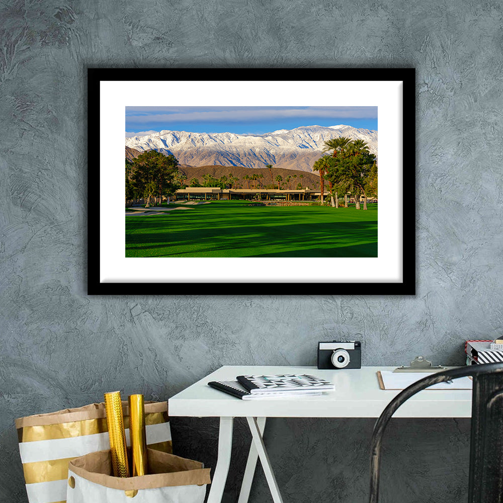 San Jacinto Mountain Framing The 18Th Hole At Tamarisk Golf Courses, Goft Art Print, Framed Art Print White Border
