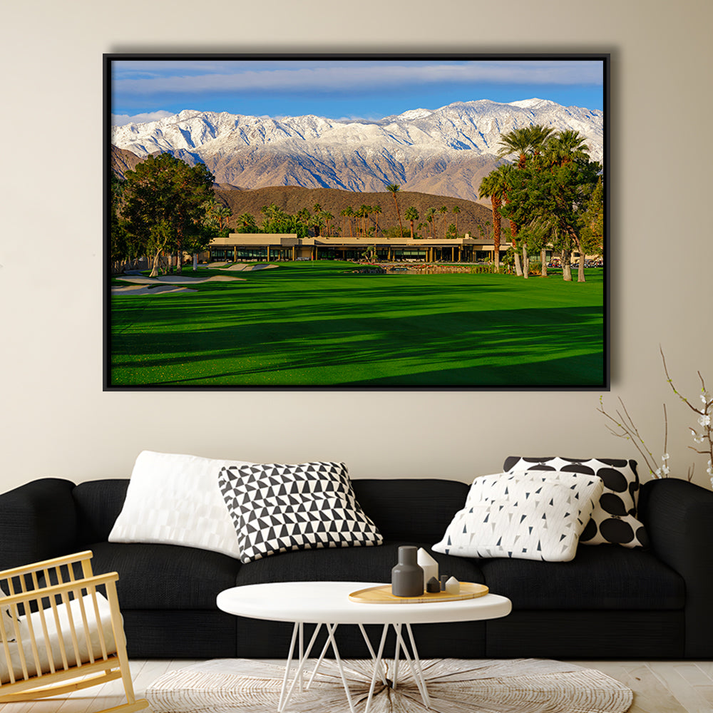 San Jacinto Mountain Framing The 18Th Hole At Tamarisk Golf Courses, Floating Framed Canvas Print Wall Art