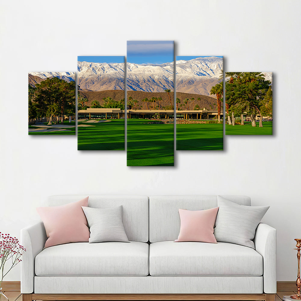 San Jacinto Mountain Framing The 18Th Hole At Tamarisk Golf Courses, 5 Pieces Mixed Canvas Print Wall Art