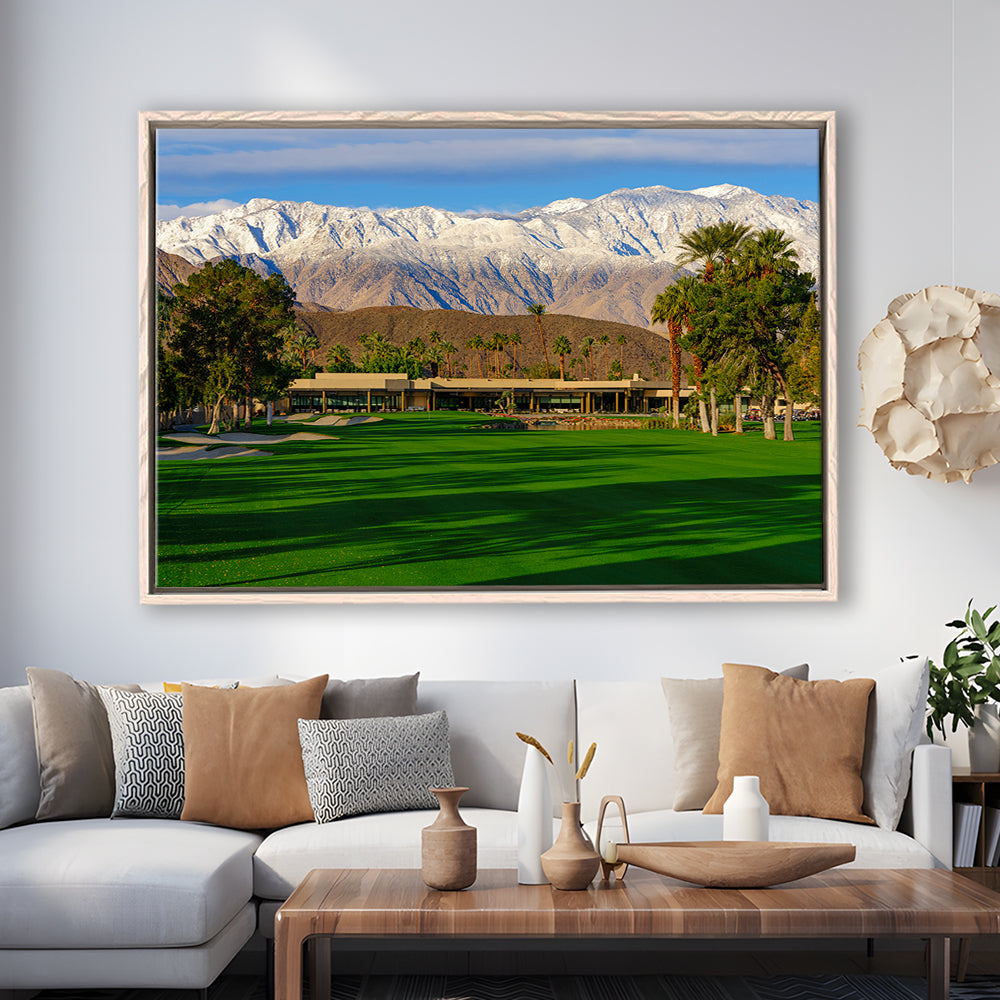 San Jacinto Mountain Framing The 18Th Hole At Tamarisk Golf Courses, Floating Framed Canvas Print Wall Art