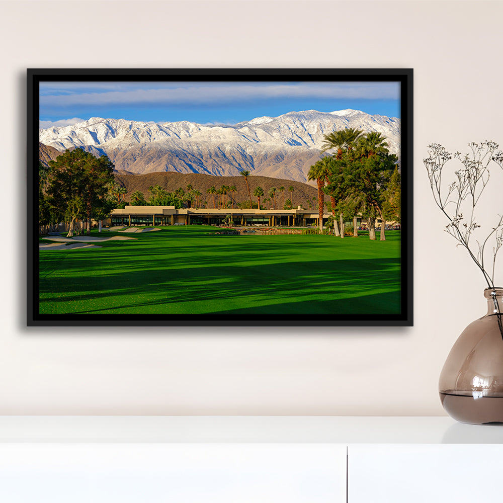 San Jacinto Mountain Framing The 18Th Hole At Tamarisk Golf Courses, Floating Framed Canvas Print Wall Art