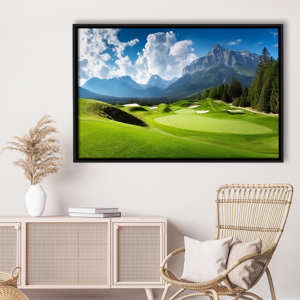 A Stunning View Of A Golf Course, Floating Framed Canvas Print Wall Art