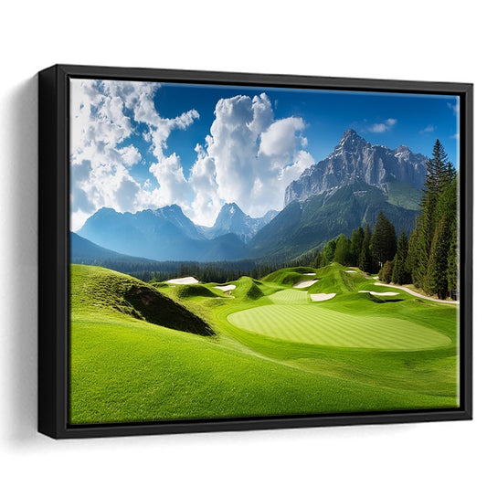 A Stunning View Of A Golf Course, Floating Framed Canvas Print Wall Art
