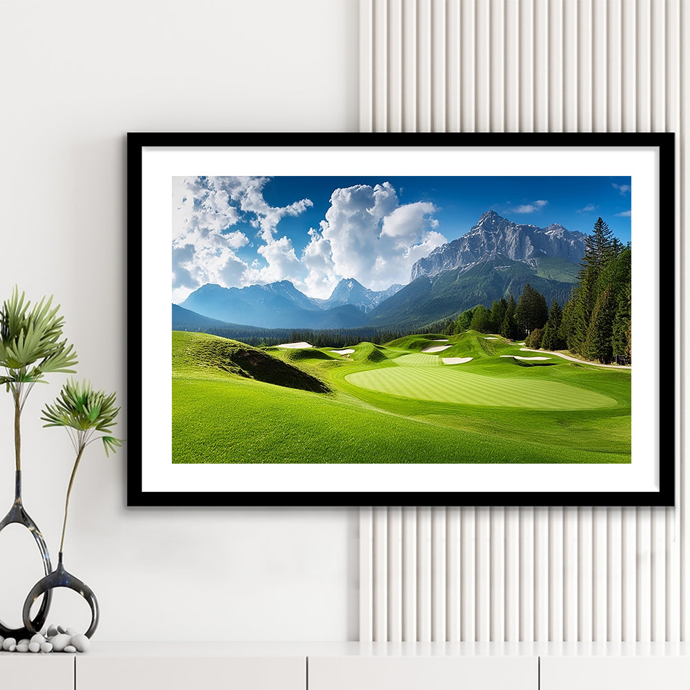 A Stunning View Of A Golf Course, Goft Art Print, Framed Art Print White Border Wall Decor