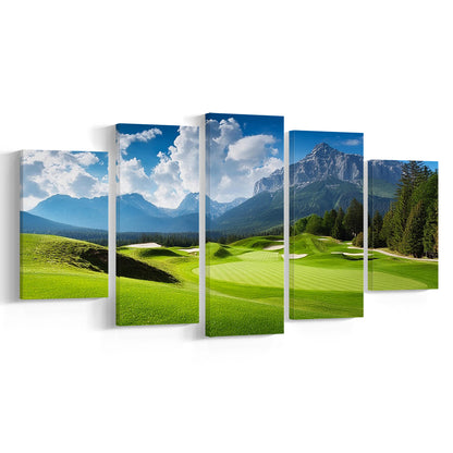A Stunning View Of A Golf Course, Golf Art Print, 5 Pieces Mixed Canvas Print Wall Art