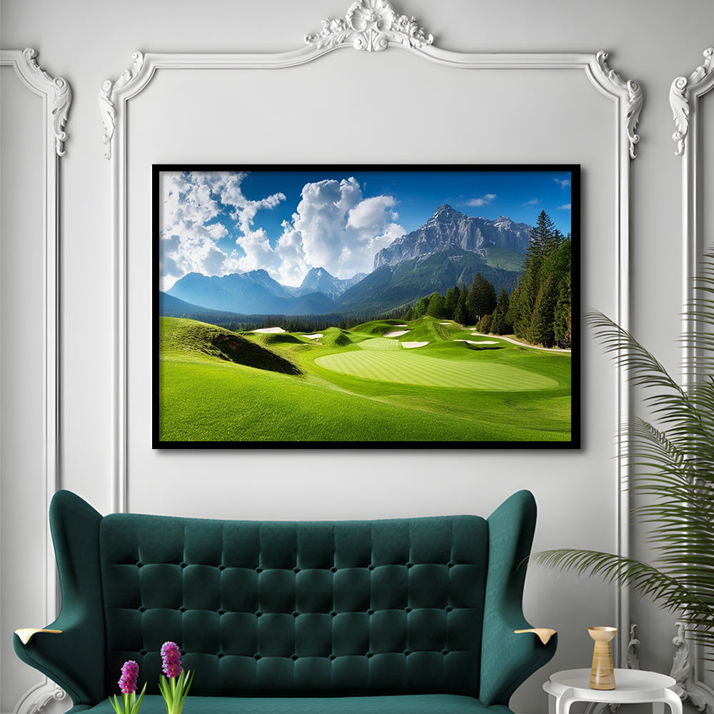 A Stunning View Of A Golf Course, Framed Art Print Wall Decor, Picture Framed