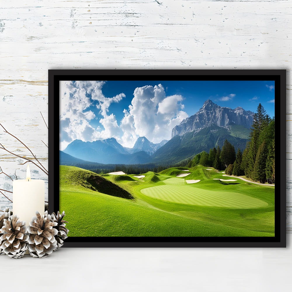 A Stunning View Of A Golf Course, Floating Framed Canvas Print Wall Art