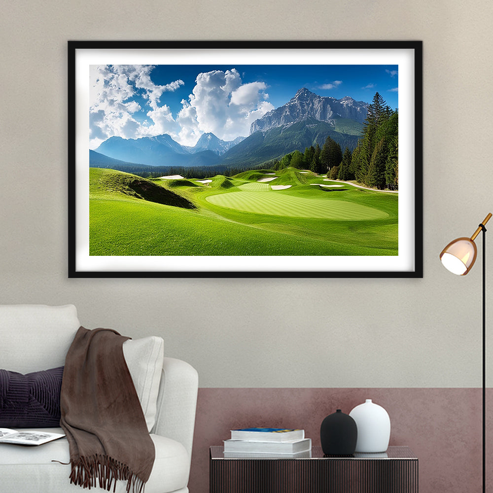 A Stunning View Of A Golf Course, Goft Art Print, Framed Art Print White Border Wall Decor