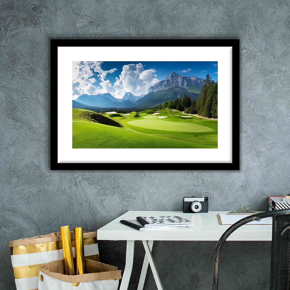 A Stunning View Of A Golf Course, Goft Art Print, Framed Art Print White Border Wall Decor