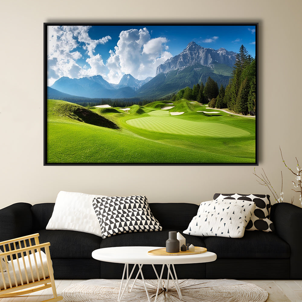 A Stunning View Of A Golf Course, Floating Framed Canvas Print Wall Art
