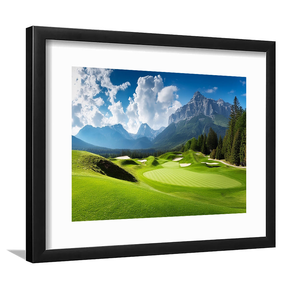 A Stunning View Of A Golf Course, Goft Art Print, Framed Art Print White Border Wall Decor