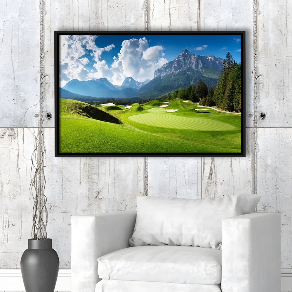 A Stunning View Of A Golf Course, Floating Framed Canvas Print Wall Art