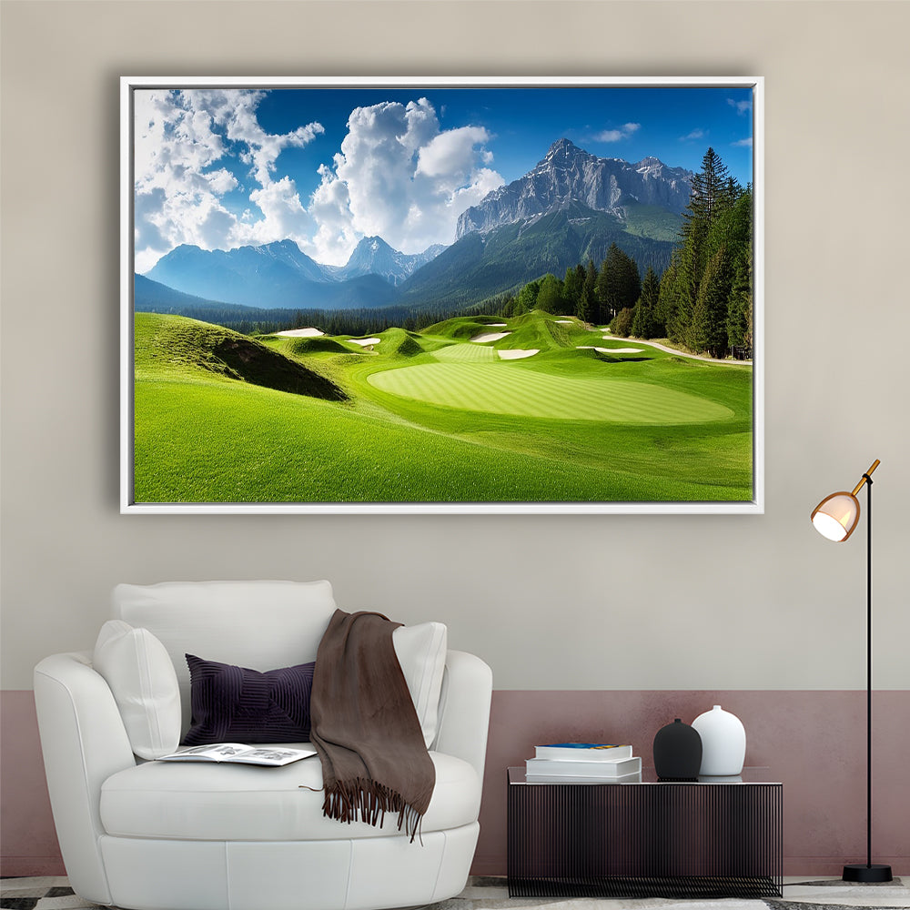 A Stunning View Of A Golf Course, Floating Framed Canvas Print Wall Art