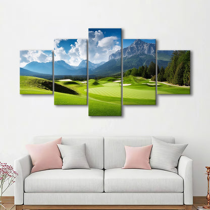 A Stunning View Of A Golf Course, Golf Art Print, 5 Pieces Mixed Canvas Print Wall Art