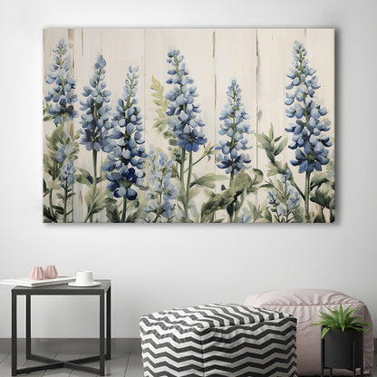 Above Bed Blue Wildflowers On White Background Painting Canvas Print, Canvas Print Wall Art, Wall Decor, Painting Canvas