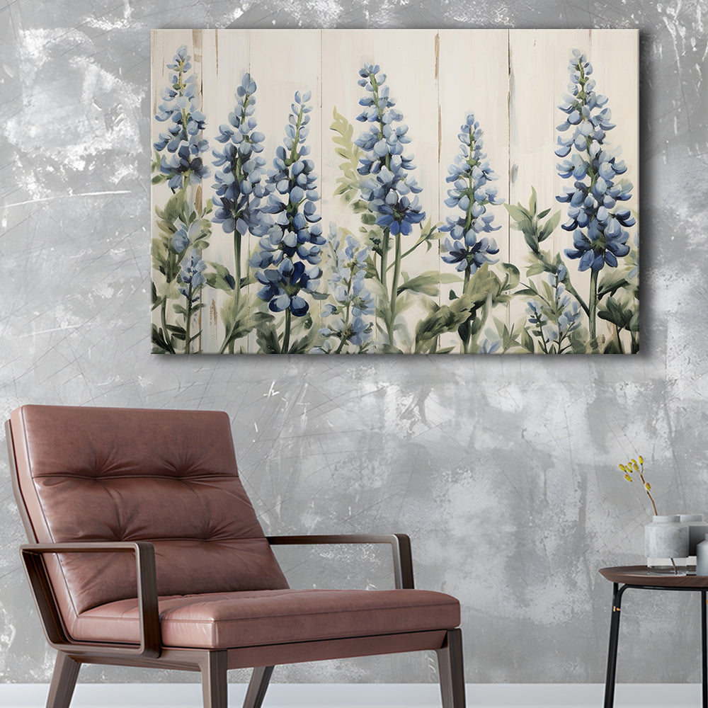 Above Bed Blue Wildflowers On White Background Painting Canvas Print, Canvas Print Wall Art, Wall Decor, Painting Canvas
