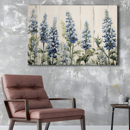 Above Bed Blue Wildflowers On White Background Painting Canvas Print, Canvas Print Wall Art, Wall Decor, Painting Canvas
