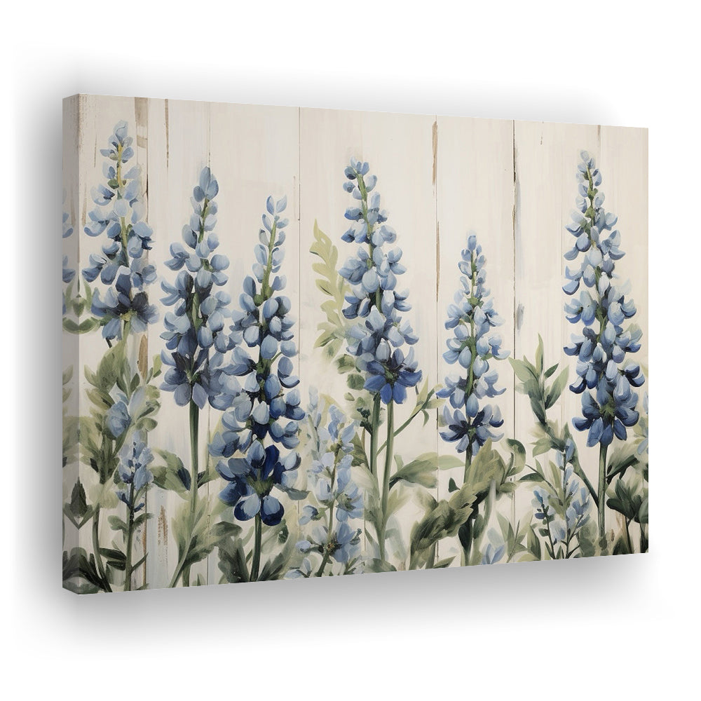 Above Bed Blue Wildflowers On White Background Painting Canvas Print, Canvas Print Wall Art, Wall Decor, Painting Canvas