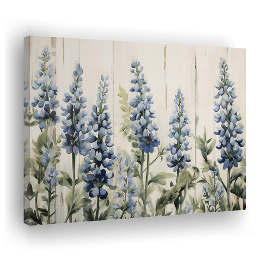 Above Bed Blue Wildflowers On White Background Painting Canvas Print, Canvas Print Wall Art, Wall Decor, Painting Canvas