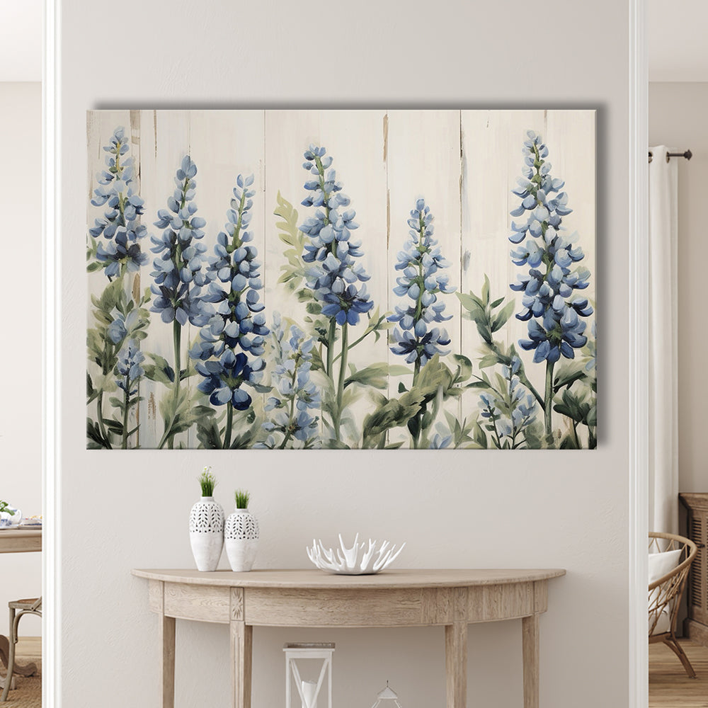 Above Bed Blue Wildflowers On White Background Painting Canvas Print, Canvas Print Wall Art, Wall Decor, Painting Canvas