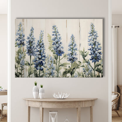 Above Bed Blue Wildflowers On White Background Painting Canvas Print, Canvas Print Wall Art, Wall Decor, Painting Canvas